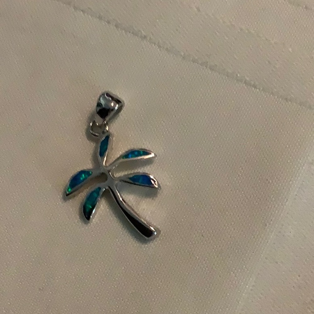 Silver and Blue Palm Tree Pendant